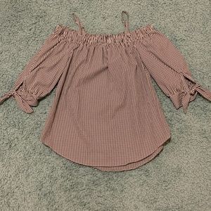 Black and White Check/Gingham cold shoulder top